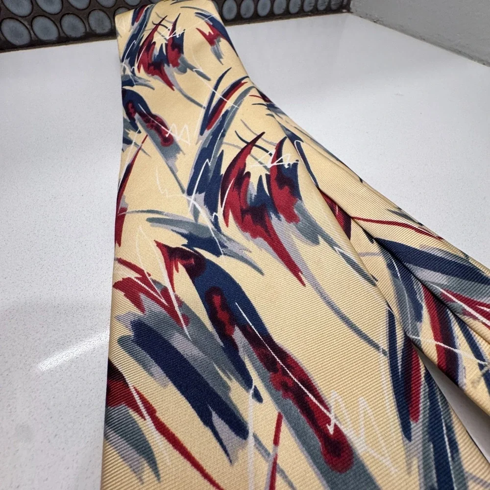 Vintage Lands End Tie Floral Abstract 100% Silk USA Made Hand Sewn Old Money‎